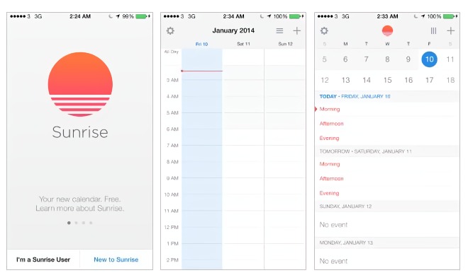 Sunrise Calendar App Screenshots (2015)
